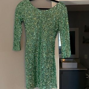 Green sequined dress - three quarter sleeved